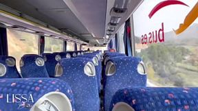 She hooks up with her bus seatmate for a creamy blowjob under dim lighting