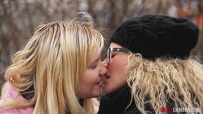 Girls kissing in public clip 1 (HD)