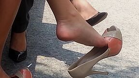 Hot Amateur Women Dangling Their Shoes In Public
