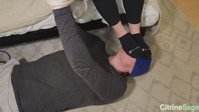 Foot slave gets sock gagged in the foot hood and then has to clean my sweaty feet