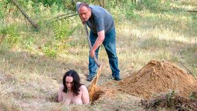 Sweet and submissive BBW Nimue is enjoying outdoor bondage