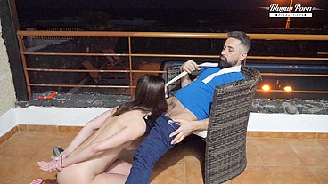Submissive cock hungry Marie Berger sucks and fucks outdoor