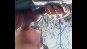 Real behind the scenes outdoor deepthroat blowjob
