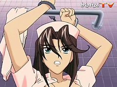 Hot hentai brunette gets handcuffed and tit-fucked