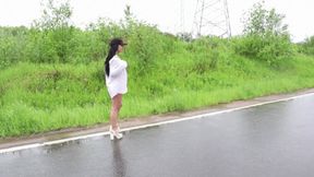 Sexy brunette girl in trouble