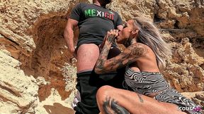 german fit mature wife sophie logan with big tits and full inked at risky cheating fuck at public beach