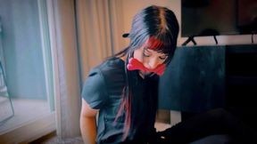 Ditria Calls Out Sick But Has An Unplanned Date With Her Stalker (4K) - Ditria Rose - scrubs, sneakers, socks, handgag, bone gag, pink bondage tape