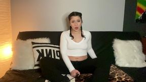 cute brunette braids fully clothed vibrator orgasm