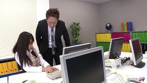 hairy pussy japanese office girl seduce to fuck by boss at work in uncensored jav porn