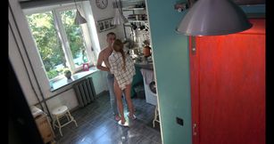 Blonde Teen Sucks Her Stepdad in the Kitchen