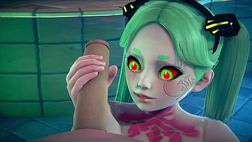 Rebecca gives a handjob in the pool - Cyberpunk Edgerunners Hentai Parody