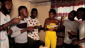 a birthday at the neighborhood gangbang. rahima fucks with four strong guys on the day of her 23 year old birthday. a big and long cock spurting virgin ass