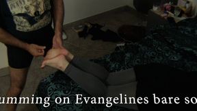 Cumming on Evangelines Bare Feet 2