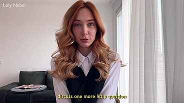The secretary wanted a pay raise but got cum on her pussy instead
