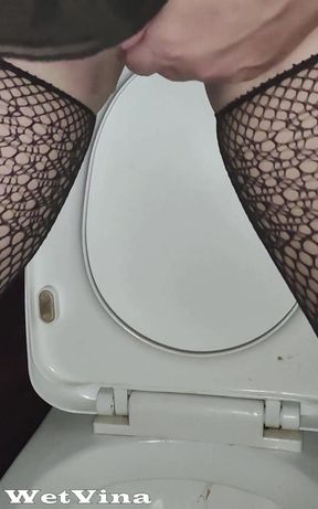 Desperation Peeing Closeup in Toilet