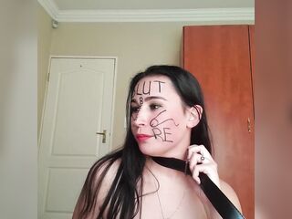 Self degrading wench gags herself and self face slapping with indecent talk