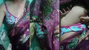 indian gay crossdresser gaurisissy showing her full body and pressing and playing with her big boobs in pink saree