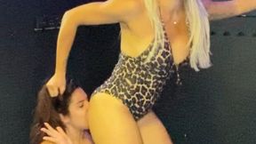 Blonde Barbie dominates giantess with ass