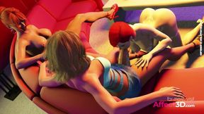 3D Animated Futanari chick delivers massive cumshot to girlfriend at the bar