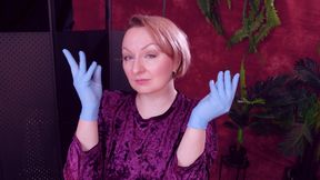 Face and Teeth Fetish Touch: Asmr Video in Blue Medical Mitrile Nurse Gloves. Arya Grander