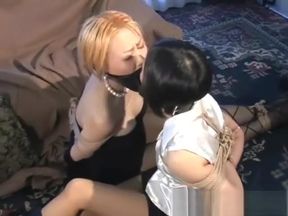 Blindfolded Brunette Bunny Trapped in Kinky Asian Bondage