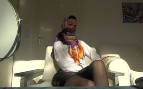 Satin scarf mask and headscarf in 2 layers