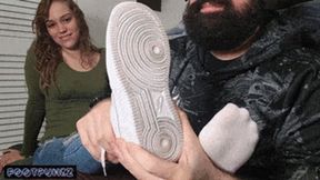 Amateur Blond Teen Leia Gets her Feet Tickled and Worshipped Out of Airforce 1 Shoes