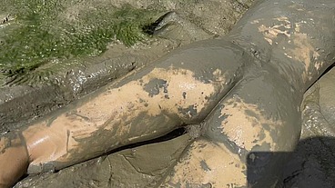 Estuary Mud Girl Playing in the Nude (WAM, Wet and Messy)