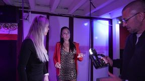 behind the scene, hot blonde and brunette get fucked in a swinger club.
