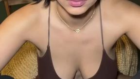 Big-titted babe slurps cock&#x1F32D; till it explodes, getting covered in cum