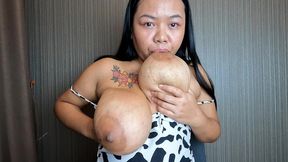 milk lactation self sucking my big tits