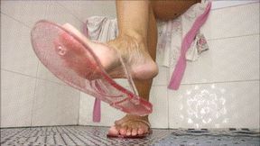 Look at her flip flops when your girl in bathroom AVI