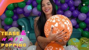 Dani Nail-Popping Delight: Sharp Nails Against Cute Printed Balloons - 4K