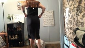 Crushing trash in sexy black dress