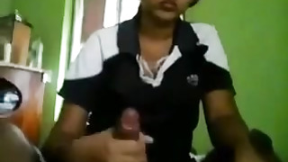 Indian stunner gave a adorable hand-job to her greatest pal, because his gf was too active