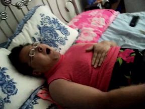 Crossdress slut man whore screaming squirming masturbation orgasm while wearing girlfriend&#039;s bra and sweater