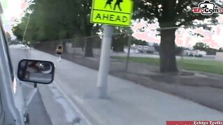 Cheerleader college sluts pick up at the street for car sex