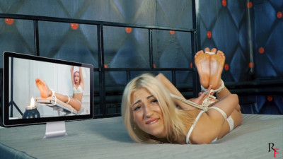 Fire torture for blonde Lolly by Alla and Bondage in fear of what's happening on the screen