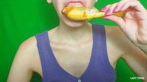 chewing and eating a chicken leg - 720p