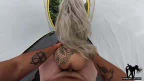 Long hair girl fucks in her ass in a tent