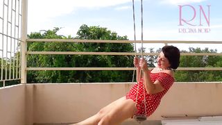 Adorable Housewife has Fun without Underwear on the Swing Bimbo Swings and