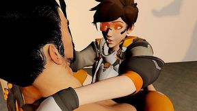 hanzo and tracer standing and carry anal - overwatch parody
