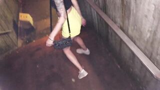 Vulgar chav 18 year old blows dick and takes LONG facial inside outdoor underpass - She cant