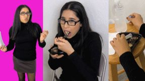 Secretary eRica eats cheesecake with a very special cum topping