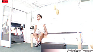Cute blonde housewife having fun at the gym