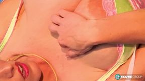 Big-titted Cindy Cupps returns to Mammary Lane, savoring her jugs again