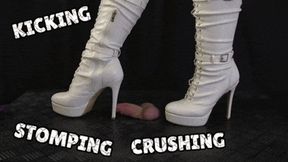 Kicking, Stomping, and Crushing your Cock in White Knee High Heels (Close Version) - TamyStarly - Cock Balls Crush Trample, Shoejob, CBT, Trampling, Bootjob, Stomping