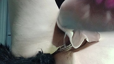 Fuccing my pussy w big toy and a tail butt plug in my ass