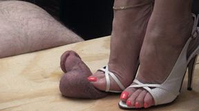 Ball Smashing with White Strappy Stilettos - FULL HD 1080p