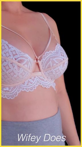 Wifeys Perfect Tits Look Amazing in This White Lace Bra